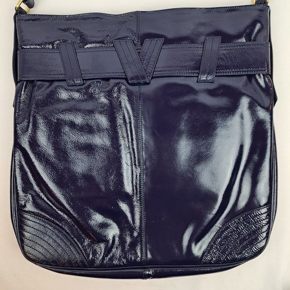 Victor Alfaro Patent Leather Purple Shoulder Bag Large Tote Style with Dust Bag - Picture 3 of 16